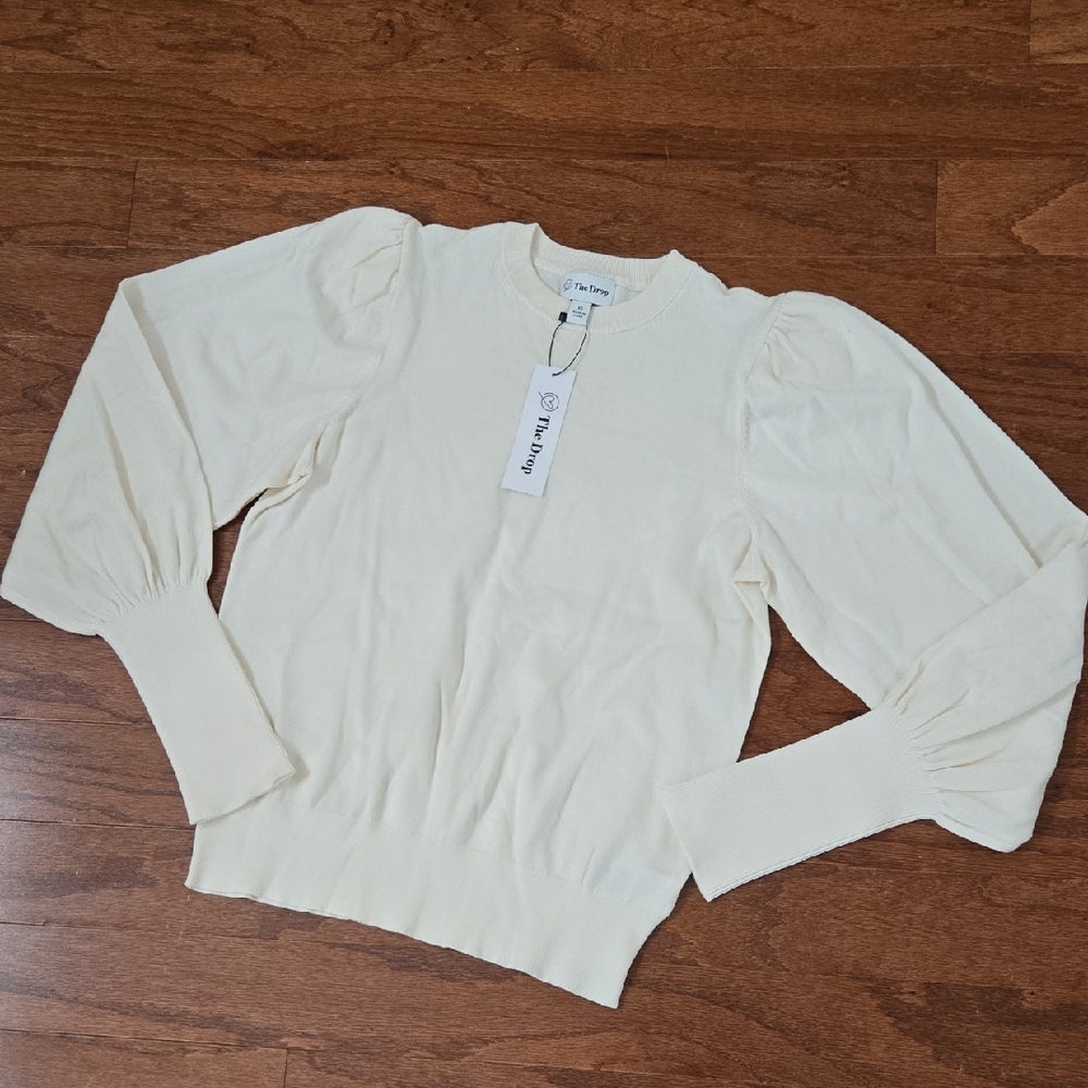 NWT The Drop Women's Cream Puff Sleeve Sweater Top